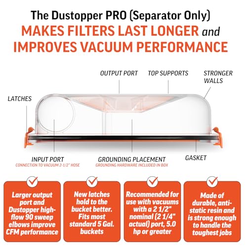 Dustopper PRO Low-Profile Dust Separator Only Elbows & Hose Sold Separately, Up to 99.9% Efficiency, Vacuum Accessories for Wet/Dry Vac with at Least 5HP, Fits 2-½” Nominal Fittings - style: Separator Only