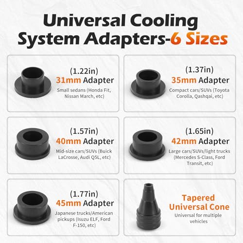 BELEY Coolant Vacuum Refill Kit with 5 Round Adapters 1 Conical Adapter | Radiator Cooling System Fill Tool with Dual-Movement Gauge for Leak Detection, Cooling Refill & Vacuum Coolant Fill