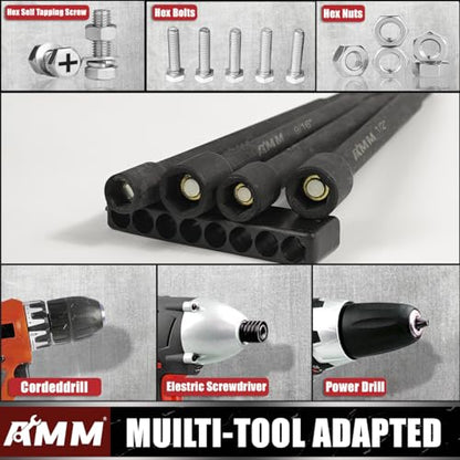 AMM 8PCS SAE Magnetic Nut Driver Set for impact drill, Long Nut Drivers 6 INCH (1/4" - 9/16"), 1/4” Hex Shank Nut Driver Bit， Cr-V Steel