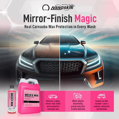 Nanoskin WASH N' WAX with Carnauba 55 gallons - Cleans & Shines in One Step | Works with Foam Cannon, Foam Gun, Bucket Washes, Pressure Washer | Carnauba Wax Protection for Cars - size: 7040 Fl Oz (Pack of 1)