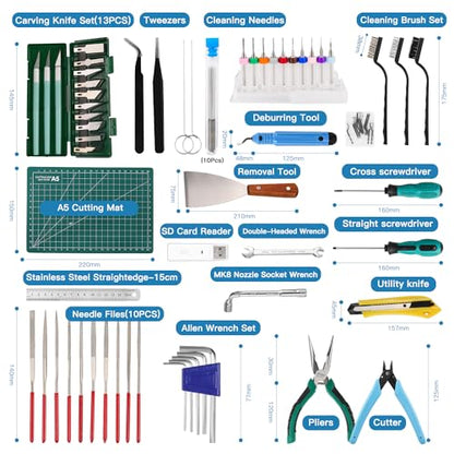 Sovol 3D Printer Tools Kit, 78 PCS 3D Printer Accessories with Nozzle Cleaning Kit, Removable Multi-Function Screwdriver Kit, Deburring, Removal Tools, Cutters, Hobby Knife Set, Wrench Set - style: 78 Pcs