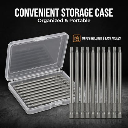 VESTTIO Square Head Screwdriver Bit Set 10PCS SQ2 1/4 Inch Hex Shank 6 Inch/150 mm S2 Steel with Magnetic for Power Screwdriver Drill Impact Driver - size: 6 inch