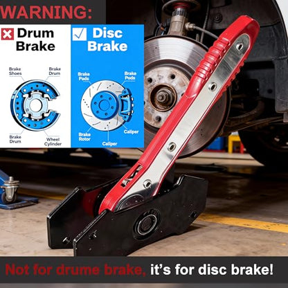 Brake Caliper Compression Tool Kit - 360° Swing Ratchet Piston Press Spreader with Caliper Hooks & 2 Steel Plates (Red) - Professional Brake Caliper Repair Tool for Automotive Maintenance