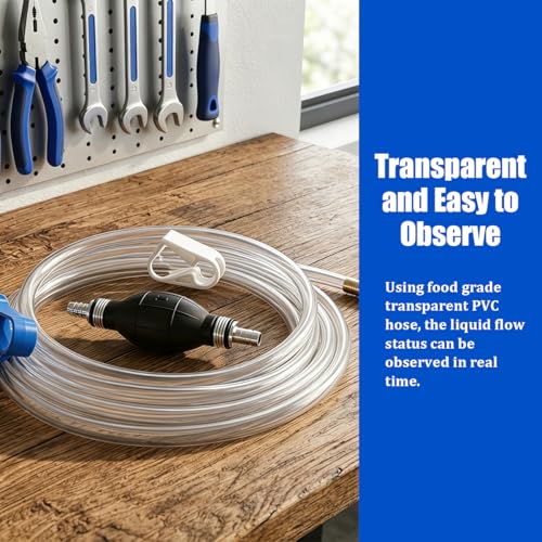 Car Gasoline Siphon Hose Pump, Manual High-Flow Vehicle Oil Gas Transfer Pump with PVC Hose, Portable Automotive Hand Fuel Siphon for Petrol Water Diesel, Universal for Vehicles