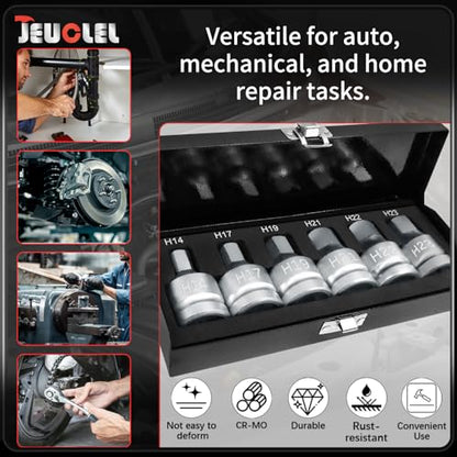 6PCS 3/4"Drive Hex Allen Bit Socket set, Cr-MO H14 H17 H19 H21 H22 H23 Drive Impact Hex Socket Kit, Hex Screwdriver Socket Adapter, Hand Repair Remover Tool - size: 6PCS | Multi-Size Set