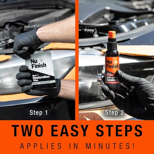 Nu Finish Headlight Restore and Repel – 2-Step Car Headlight Restoration Kit with 4 Restorer Wipes and Ceramic Sealant Spray, Head Light Restoring Kit - style: Headlight Restore & Repel Kit
