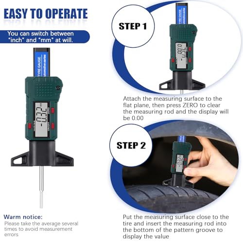 Frienda 3 Pieces Tire Tread Depth Gauge Tool Digital Tread Depth Gauge Brake Lining Thickness Ruler Coded Tire Automotive Brake Pad Measure Ruler for Motorcycle, Car, Truck and Bus (Green) - color: Green