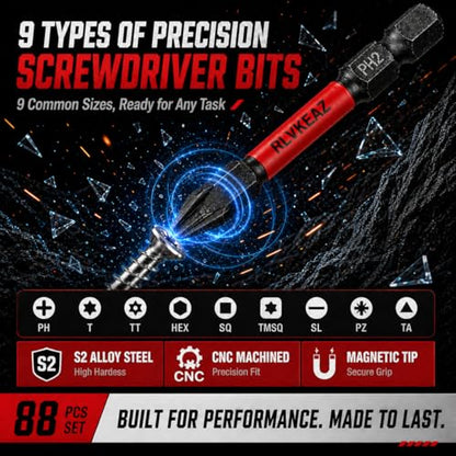 88-Piece Impact Driver & Magnetic Screwdriver Bit Set, S2 Steel Security Torx Hex Phillips Square Triangle Slotted Bits, Mini Ratchet Wrench, Magnetic Bit Holders & Nut Driver, 1/4'' Hex Shank - style: 88-Piece Impact Screwdriver Bit Set, S2 Steel Securit