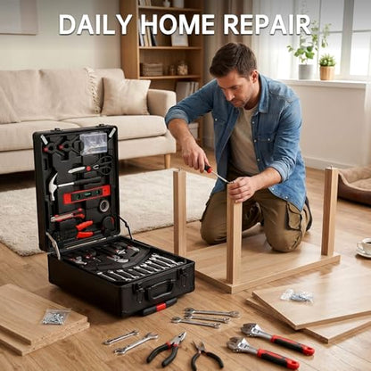 TLGREEN 799pcs Mechanic Tool Set with Aluminum Trolley Case,Home Repair Tool kit,Complete Tool Box Set for Home,Automotive,Dorm,Garage,Black - color: Black