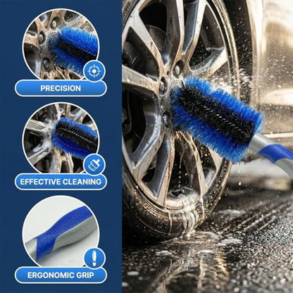 Craedli Wheel & Tire Brush for Car Rim, Soft Bristle Tire Cleaner Car Wash Brush Auto Detailing Tool, Short Handle Scrub Brush Cleaning Supplies for Wheels, Rims, Carpet, Truck, SUV(2PCS) - size: 2PCS