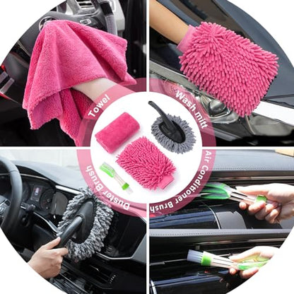 39Pcs Car Cleaning Wash Kit Interior Detailing Cleaner Kit with High Power Handheld Vacuum, Brush Set, Windshield Tool, Duster, Towels, Tire Brush, Complete Car Care Tools, Pink - color: Pink, size: 39Pcs