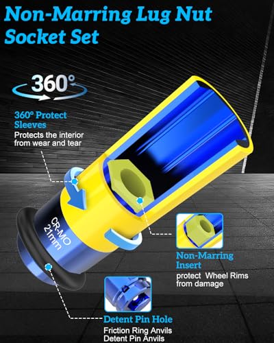 21mm Impact Socket,1/2 Drive Non Marring Lug Nut Socket | Thin Wall Wheel Sockets,Removable Protective Socket for Hex Wheel Bolts Removing - size: 21 mm socket 1/2 drive