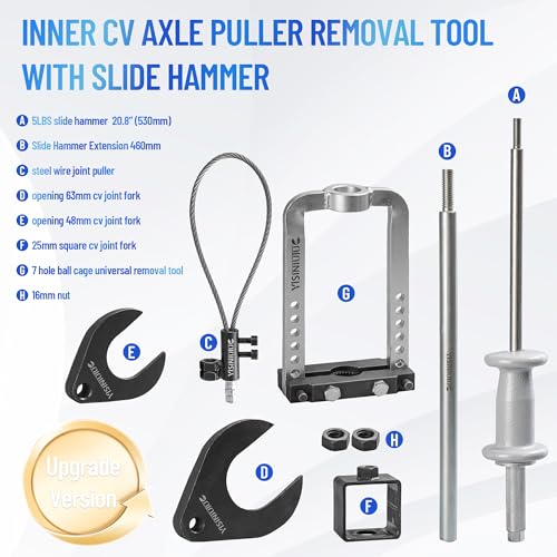 CV Axle Puller Tool, master CV joint puller set 63mm 48mm CV Joint Fork, CV Axle Removal Tool,Outer CV Joint Adapter Steel Cable Adapter,7 hole ball cage universal removal tool,Slide Hammer Extension