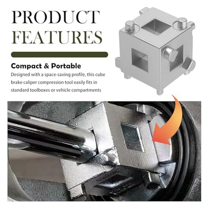 Car Cube Brake Caliper Compression Tool with 3/8" Square Drive Hole,6 Sides Brake Piston Tool for Adjusting Pistons,Steel Car Accessories Rear Brakes Caliper Tools for Disc Brakes