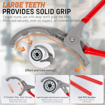 8-Piece Oil Filter Wrench Set, Oil Filter Removal Tool Cover 2-3/4" to 5-1/4", 9" & 12" Adjustable Oil Filter Pliers, Universal 3-Jaw Fuel Filter Wrench & Adapter for Car, Truck, Motorcycle - style: 8-Piece Universal Oil Filter Wrench Set