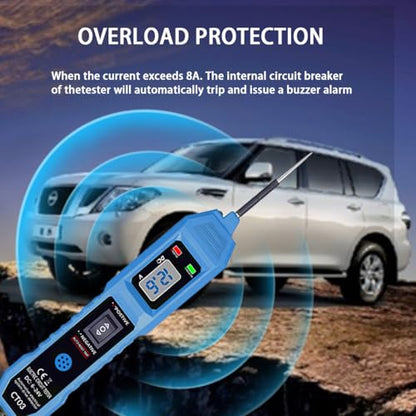 CT03 Power Circuit Tester, 6-24V DC Test Light Short Circuit, Automotive Component Electrical Polarity Identify Continuity Tester, Overload Protection - color: Blue