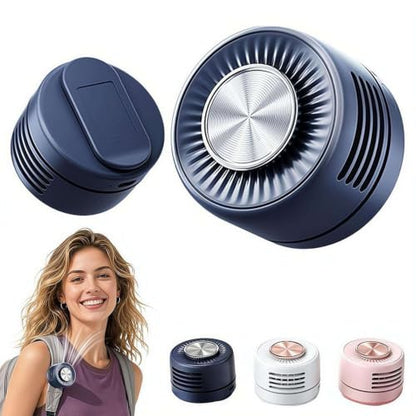 Wearable Neck Fan Hands Free, Portable 360° Adjustable Personal Fan with 3 Speeds, 80g Ultra Light Clip on Collar Fan USB C Rechargeable, Quiet Bladeless Wearable Fan for Travel Office Outdoor - color: Blue