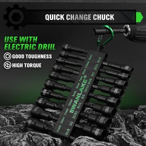 Magnetic Nut Driver Set, 20-Piece Metric & SAE 1/4" Hex Shank, Drill Socket Set, Impact Driver Bit Sets, Magnetic Bit Holder with Aluminum Alloy Snap Clip, 65mm Long Hex Bits, Quick Change Tool - style: 20PCS 65mm