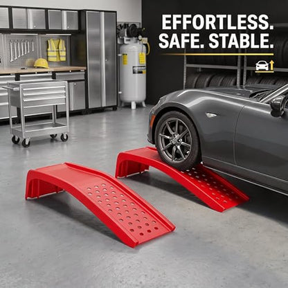 8 Inch Lift Solid Steel Car Ramps 2 Pack, 8000 LBS Total Capacity 2000 LBS Per Ramp, Heavy Duty Anti-Slip Truck Ramps, Auto Service Ramps for Oil Change & Vehicle Repair Maintenance (Red)