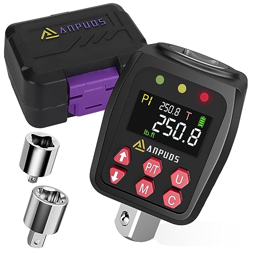 ANPUDS 1/2" Digital Torque Adapter, 12.5-250.8 Ft-lb/17-340Nm, ±1% Accuracy | Digital Torque Gauge, 10 Presets & 500 Data Memory, Buzzer & LED Indicator, 3/8" & 1/4" Adapters, for Truck, RV, Towing - size: 12.5-250.8 Ft-lb/17-340 Nm