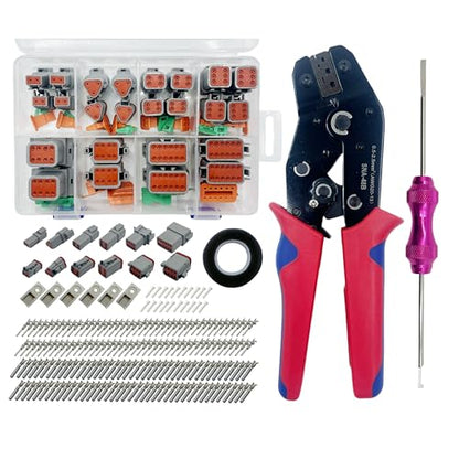 237 PCS Deutsch Connector Kit with ratchet crimping pliers and Terminal Removal Tool,DT2 3 4 6 8 12 Pin Connectors,IP68 Waterproof Electrical Connector Plug with 80 Pairs Size 16 Stamped Contacts