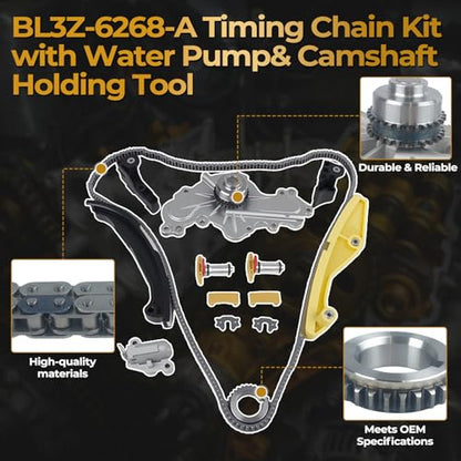 BL3Z-6268-A Timing Chain Kit with Water Pump & Tool kit Compatible with 2011-2019 Ford Explorer/Edge/Taurus/Mustang/Flex 3.5L 3.7L V6 Camshaft Holding and Timing Alignment Tools