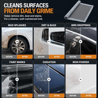 Clay Towel Auto Detailing | Professional Synthetic Clay Bar Towel for Faster Claying & Smooth Paint | Safe for Clear Coat & Glass | Reusable Claybar Towel 12"x12"