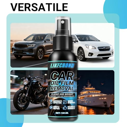 Oil Film Remover Spray for Car Windows 100ml, Shower Door Cleaner | Automotive Whidshield Cleaner Set, Liquid Cleaing Spray for Cleaning Car Exterior and Interior, Clear Vision, Mirror, Screens
