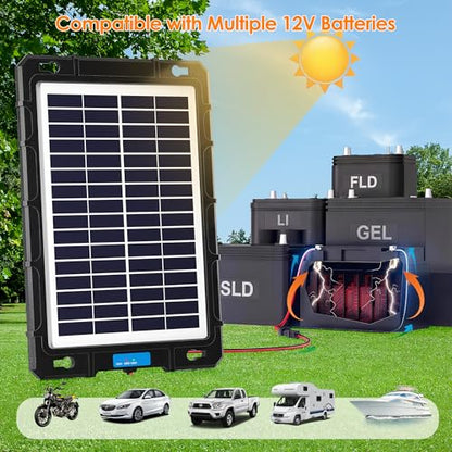 Rhorawill 8W 12V Solar Battery Charger & Maintainer, Waterproof Solar Panel Trickle Charging Kit Built-in Charge Controller, Solar Trickle Charger for Car Boat RV Motorcycle Trailer Automotive, etc.