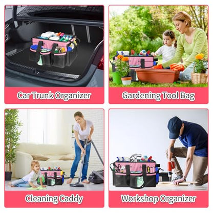 Boczif Cleaning Caddy Bag Wearable, Cleaning Caddy Supplies Organizer with Handle, Shoulder Straps & Detachable Divide, Cleaning Tool Organizers Tote Bag for Cleaners & Housekeepers(Pink) - color: Pink