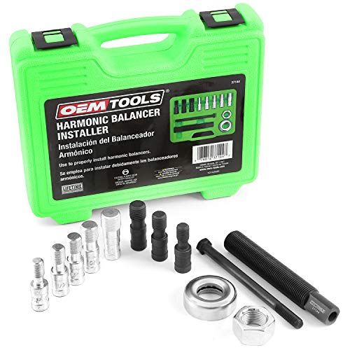 OEMTOOLS 37144 Harmonic Balancer Installer, 9 Adapters, 3/8in Bolt, Steel Construction, Fits SAE Metric Crankshafts, Mechanic Tools for Automotive Engine Service - color: Green Case