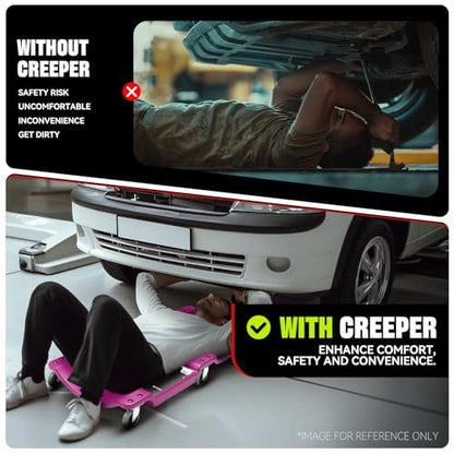 Auto Dynasty 40 Inches Mechanic Creeper, Automotive Garage Repair Low Profile Under Car Rolling Creeper with LED Light and Padded Headrest, Plastic, Purple - color: Purple, size: 40" L (w/LED Light)