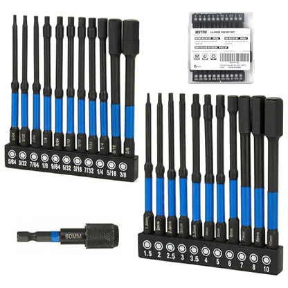 VESTTIO 23PCS 4 inch Hex Bit Set, Metric & SAE Allen Wrench Drill Bit Set, 1/4" Hex Shank S2 Steel Magnetic Allen Key Bits for Power Drill Screwdriver Impact Driver