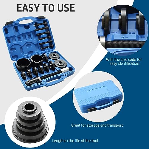 DASBET Front Wheel Drive Bearing Puller | 19PCS Front Wheel Hub Drive Bearing Removal Install Adapter Puller Pulley Service Tool Kit