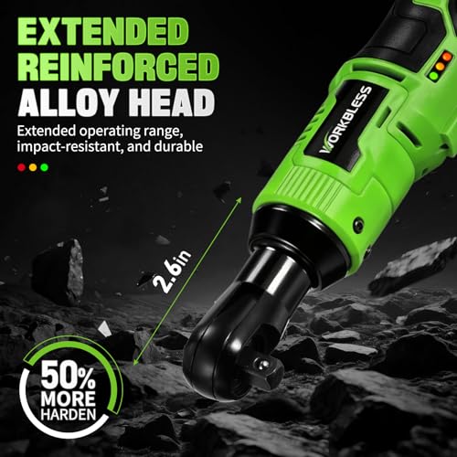 3/8" Electric Ratchet Wrench Set, 12V Cordless Ratchet, Power Socket Wrench Set with Variable Speed, 6 Sockets, LED Light, 1/4" Adapter, 1/2" Adapter, 2 x 2.0Ah Battery - style: Short neck & 2 batteries