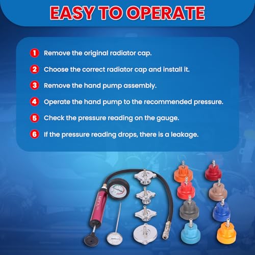 MOCA 14-Piece Aluminum Radiator Pressure Tester Tool Kit, Vacuum Pressure Cooling System Coolant Pressure Leak Detector with Hand Pump and Adapters for Automotive Vehicles - size: 14 PCS