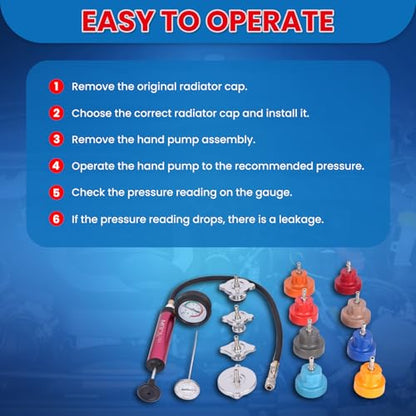 MOCA 14-Piece Aluminum Radiator Pressure Tester Tool Kit, Vacuum Pressure Cooling System Coolant Pressure Leak Detector with Hand Pump and Adapters for Automotive Vehicles - size: 14 PCS