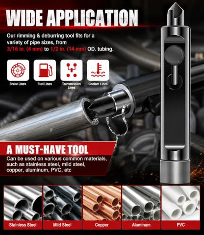 Tubing Deburring Tool - Brake Line Deburring Tool - Rimming & Deburring Tool for 3/16" to 1/2" Tubing, for Brake/Fuel/Transmission/Coolant Lines, Achieving Optimal Tubing Flaring, Replace for LTTR1