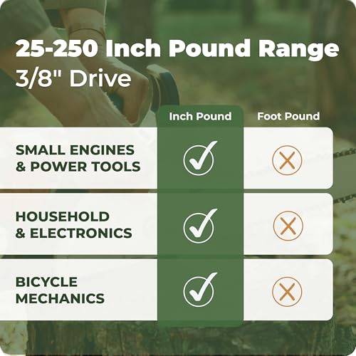 eTORK 3/8" Digital Torque Wrench, 25-250 in-lb Electronic Precision Tool | 3/8" Drive With Backlit Display For Lawn Mower, Chainsaw, Motorcycle, Bicycle Components & Low Torque Fasteners - size: 3/8-Inch, style: 25-250 in.-lb