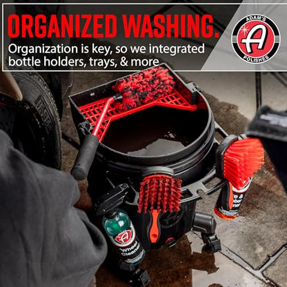 Adam's Double Complete Premium Detailing Bucket - Car Wash Bucket with Grit Guard, Seat Pad, Organization Rack, Drain Plug, 2 Locking Wheels | Innovative Detail 5 Gallon Bucket Kit System - size: Double Bucket