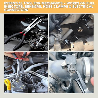3-Piece Automotive Disconnect Pliers Set – Straight & 60° Angled Electrical Connector Pliers + Heavy-Duty Hose Clamp Plier for Mass Air Flow Sensors, Fuel Injectors & Ignition Coils