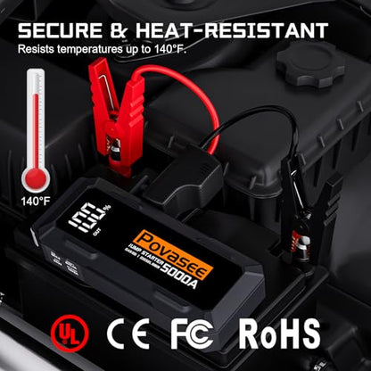 5000A Jump Starter Povasee A40 Car BatteryJump Starter, 12V Jump Box for Car Up to All Gas or 10L Diesel Engine Battery Jumper Starter Portable with 3" LCD Display Power Bank/Dual Output/LED Light - style: 5000A