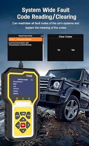 TP02 6 in 1 OBD2 Scanner for BMW Benz Audi Honda Toyota and Nissan Code Reader, Multi-System Diagnostic for Engine, Oil Reset, Transmission, ABS, SRS, Body, Chasis, Speaker System & More - color: yellow