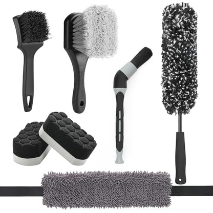 Fantasticlean 7PCS Car Wheel Brush Kit for Car Owners Detailers, Soft-bristled Brush, Tire brush for Car Detailing, Rim Cleaning Tape, Bendable & Curved Brushes and Pads for Home Shop, Cars Trucks RVs - size: 7PCS-WDK004