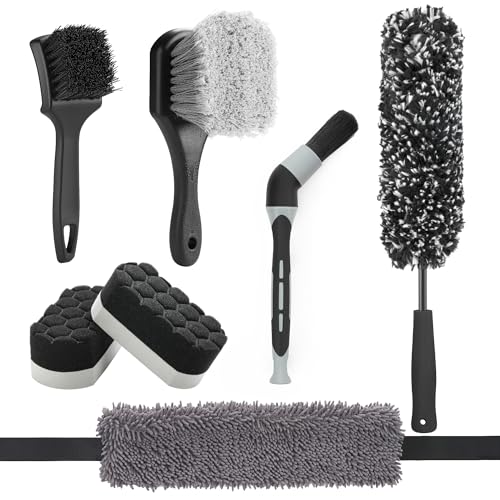 Fantasticlean 7PCS Car Wheel Brush Kit for Car Owners Detailers, Soft-bristled Brush, Tire brush for Car Detailing, Rim Cleaning Tape, Bendable & Curved Brushes and Pads for Home Shop, Cars Trucks RVs - size: 7PCS-WDK004