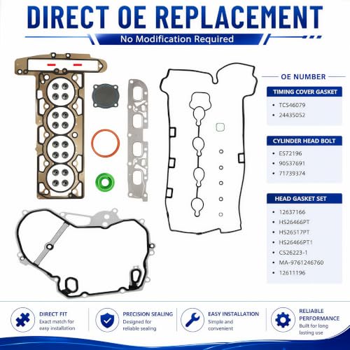 2.4L Head Gasket Set Bolts Fit For Chevy Equinox Malibu 2010-2017 | Fit For Chevy Equinox Malibu Captiva Sport GMC Terrain Fit For Buick Regal Lacrosse Timing Cover Gasket 12637166 HS26466PT - size: Gasket set GM LAF 2.4L