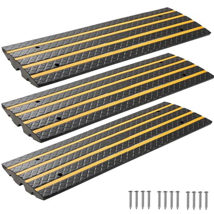 VEVOR Car Driveway Rubber Curb Ramp, 33069 lbs Load Capacity, 2.6 inch Rise Curbside Bridge Ramp with Yellow Reflective Strips, Suitable for Loading Dock, Warehouse, Garage, Sidewalk (3 Pack) - size: 48.8-inch-Long (3 Pack)