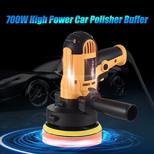 Buffer Polisher, Geevorks Buffer Waxer 5-inch, Variable Speed Car Polisher 600-3700RPM with Detachable Handle/ 6PCS Sponge Pad/ 6PCS Cloth Bonnet Pad/ 1PCS Wool Pad/ Spanner