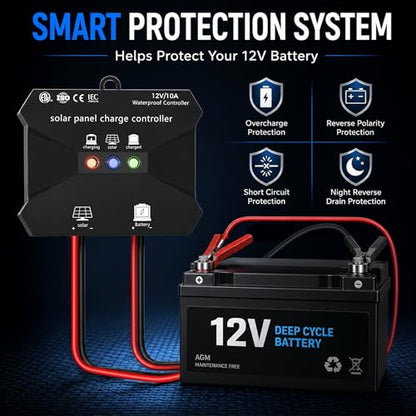 Voltset 30W Solar Battery Charger - 12V Solar Panel Kit with 10A Smart Charge Controller - IP67 Waterproof Solar Trickle Charger Maintainer - Adjustable Mount Bracket for RV Boat Car Motorcycle - size: 30W