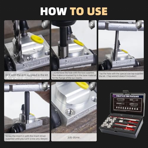 M8x1.25 Thread Repair Kit with 11.7mm Insert HSS Drill, Tap, Counterbore, Installation Driver,Stainless Steel Insert M8x1.25x11.7mmx10pcs - size: M8x1.25x11.7mm Thread Repair Kit